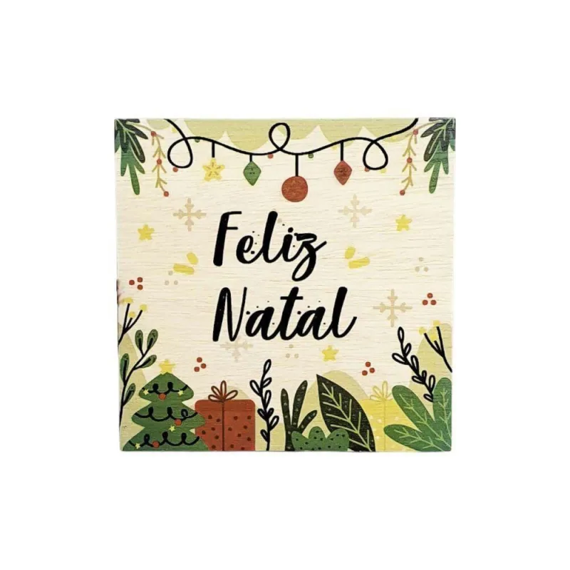 Quadro Decorativo Feliz Natal Quadrado Compensado Naval Parafuso Amadeirado - OUTRAS - Agro