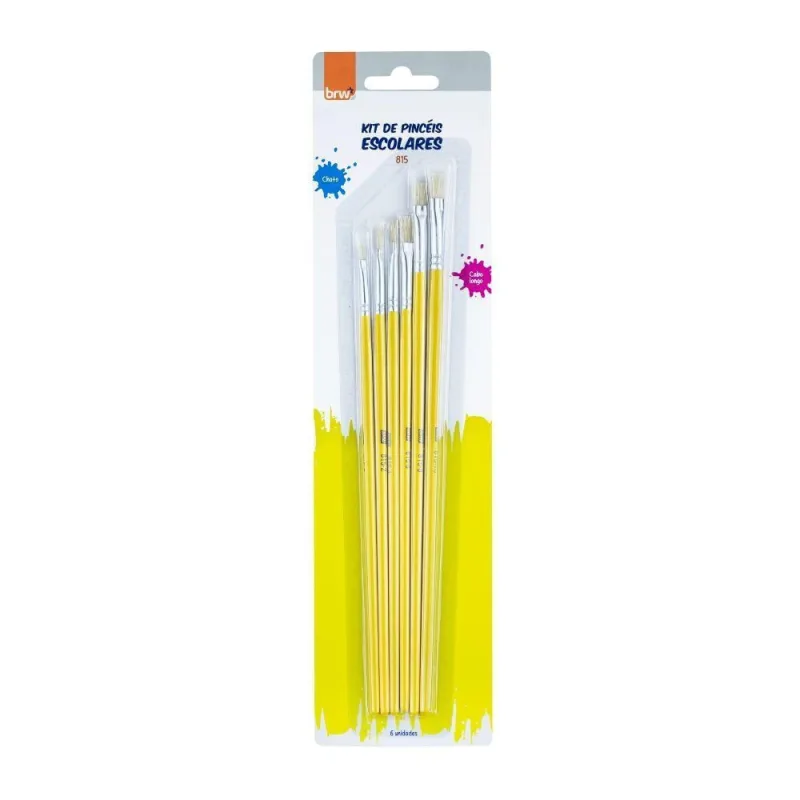 Kit de Pincéis Escolar BRW com 6 Unidades Tamanhos 0 a 10 para Pintura e Artes - Brw