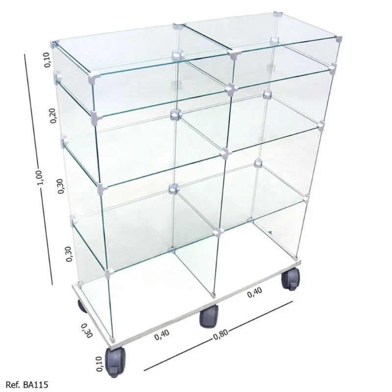 Balcão de Atendimento Modulado em Vidro com Base mdf e Rodízios - 0,80 x 1,00 x 0,30