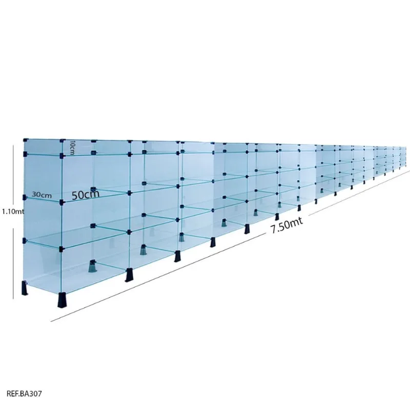 Balcão de Atendimento Modulado em Vidro com Porta Bijuterias - 7,50 x 1,10 x 0,30