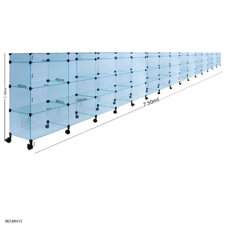 Balcão de Atendimento Modulado em Vidro com Rodízios + Porta Bijuterias -7,50 x 1,10 x 0,40