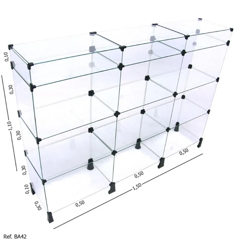 Balcão de Atendimento Modulado em Vidro e Porta Bijuterias - 1,50 x 1,10 x 0,30