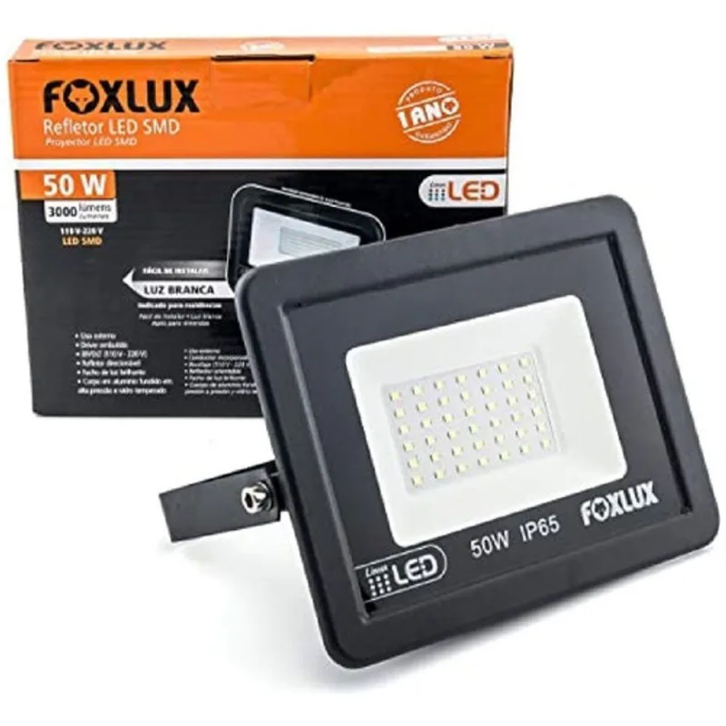 Kit 3 Refletor LED 50W 6500K Bivolt Preto Foxlux