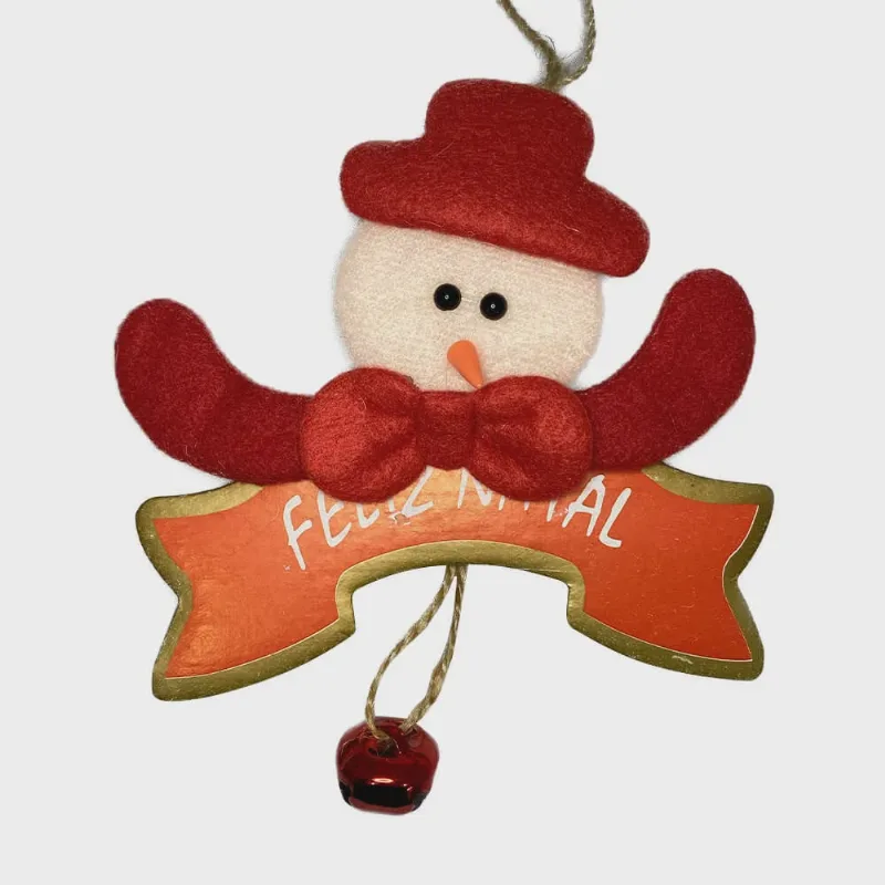 Enfeite de Natal com Placa e Sino Boneco de Neve - Casambiente