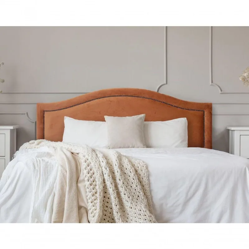 Cabeceira Queen Curva Luxo 160x60 Veludo Terracota - Tachas Fumê