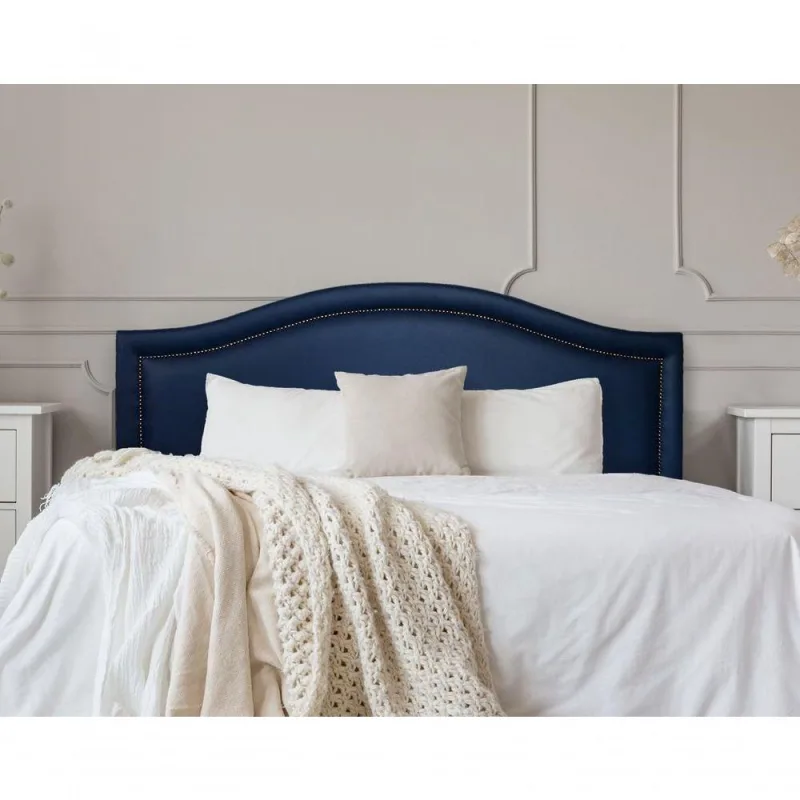 Cabeceira King Curva Luxo 193x60 Courino Azul - Tachas Fumê - Não Disponível - Móveis