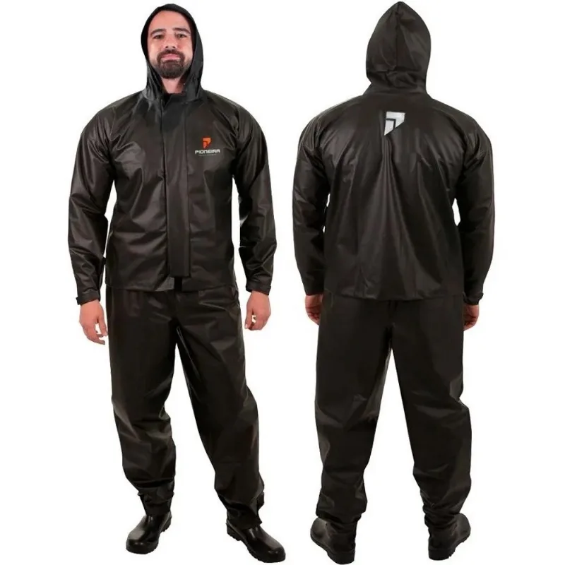 Capa de Chuva em pvc Para Motoqueiro Masculino com Capuz Preto Pioneira