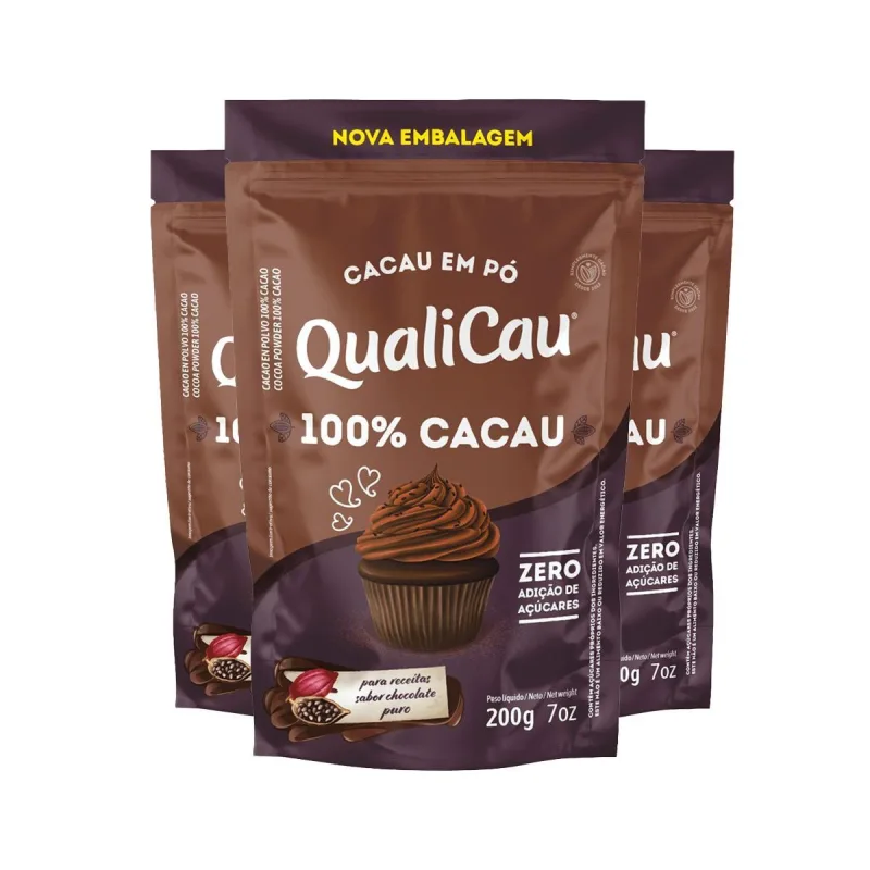 Kit 3 Cacau Em Pó Alcalino 100% Qualicôco 200g - Não Informado - Mercearia