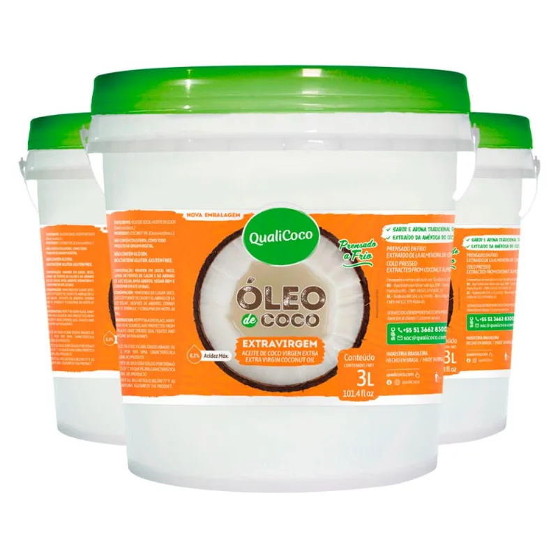 Kit 3 Óleo de Coco Qualicôco Extra Virgem 3 Litros
