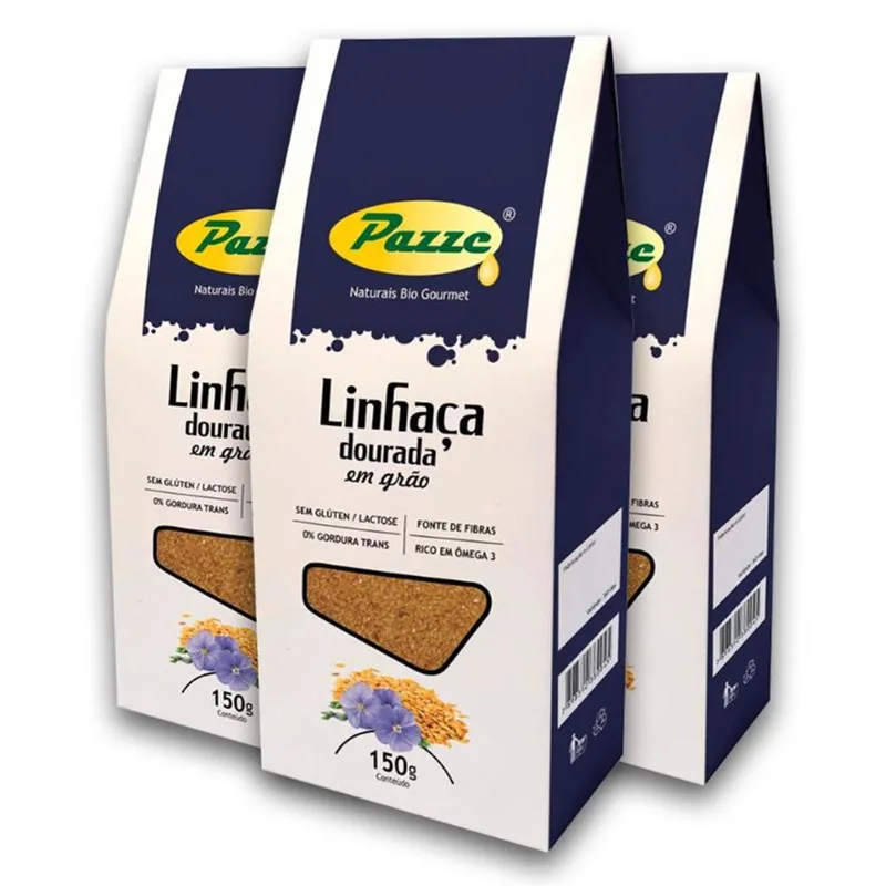 Kit 3 Grão de Linhaça Dourada Pazze 150 gramas