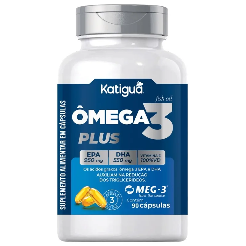 Ômega 3 Plus MEG-3 EPA 950mg DHA 550mg + Vitamina E 15mg Suplemento 90 Cápsulas Katiguá
