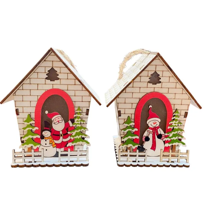Par de Casinha Papai Noel e Boneco de Neve Natalina com Led