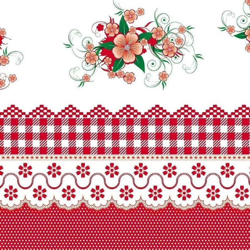 Toalha Térmica Floral Vermelho 1,40 X 30M PVC Impermeável para Mesa Plastvinil