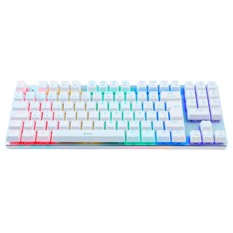 Teclado Gamer APlus Tech Barak White LED Rainbow Mecânico ABNT2 Switch Outemu Blue 4363