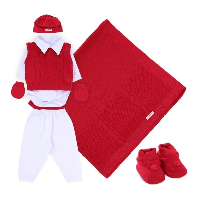 Saída De Maternidade RN Fio De Amor 7 Peças Vermelho (MP)