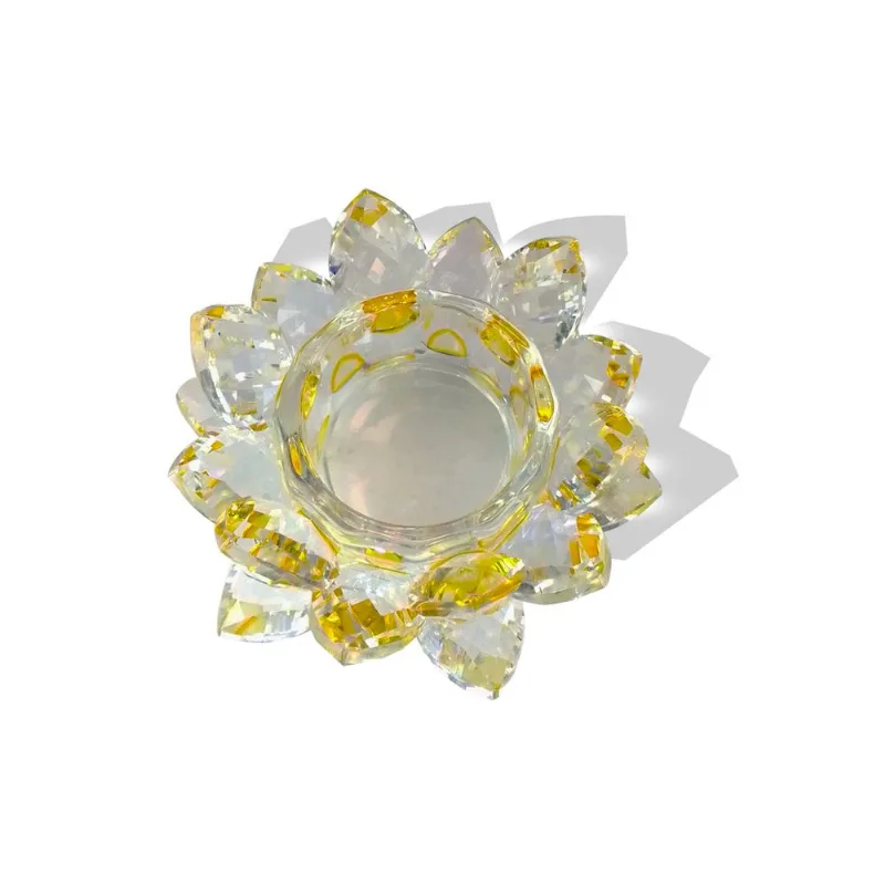 Castiçal de Vidro - Flor de Lotus Amarelo
