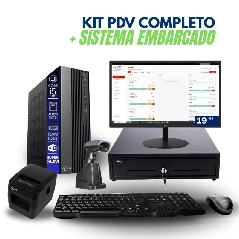 Computador PDV com Monitor Impressora Térmica Gaveta de Dinheiro e Leitor Kit Automação PDV TOB Core - Não Informado - Informática
