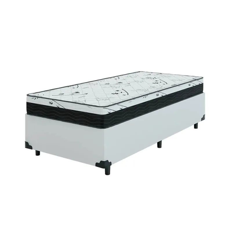 Cama Box Solteiro 88 Tecido Sintético Branco Com Colchão Espuma D33 One Face - Bello Box - 58x88x188 - Bello Box - Móveis
