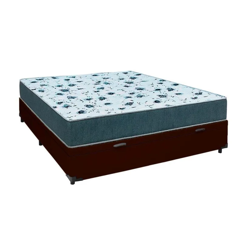 Cama Box Baú Casal 138 Tecido Sintético Marrom Com Colchão Alegro Bello Box Espuma D28 Cinza 58x138x188 - Bello Box