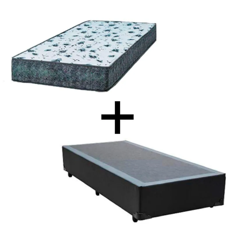 Cama Box Solteiro 88 Tecido Sintético Preto Com Colchão Alegro Bello Box Espuma D28 Cinza 57x88x188 - Bello Box - Colchões
