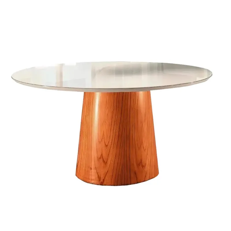 Mesa Redonda em Madeira com Vidro Virtuasa Cinamomo 136CM - Matos e Lopes