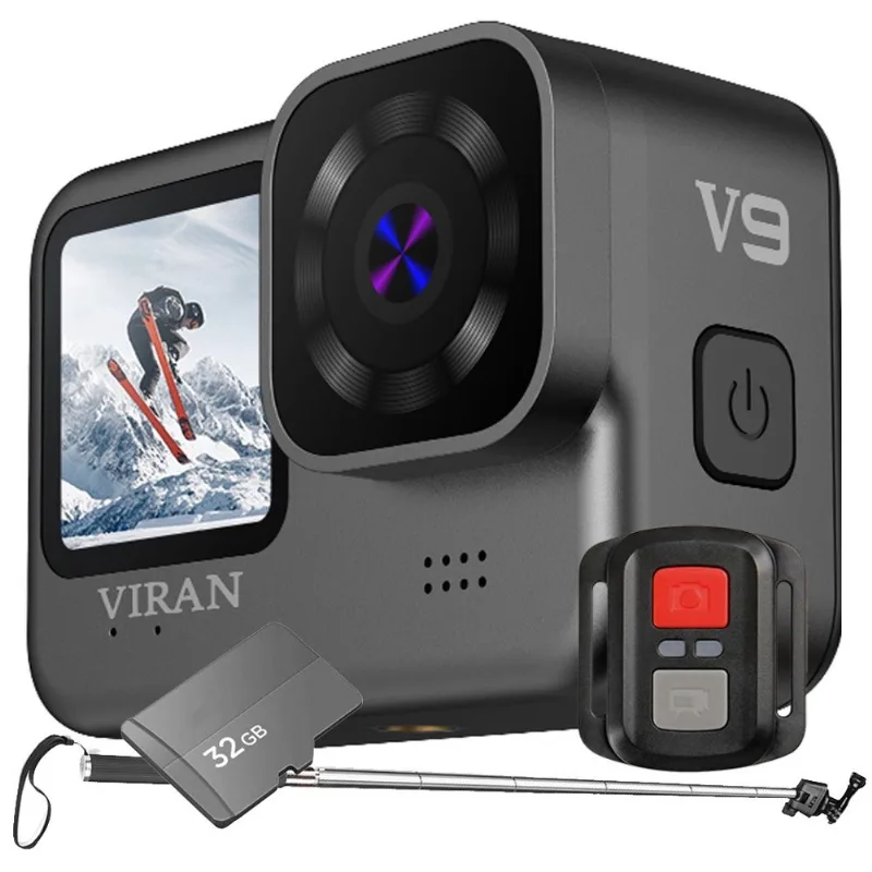 Kit Câmera de ação Wifi Viran V9 + Memória 32gb + Bastão Filmadora Sport 4k 60fps Full Hd 20mp Moto