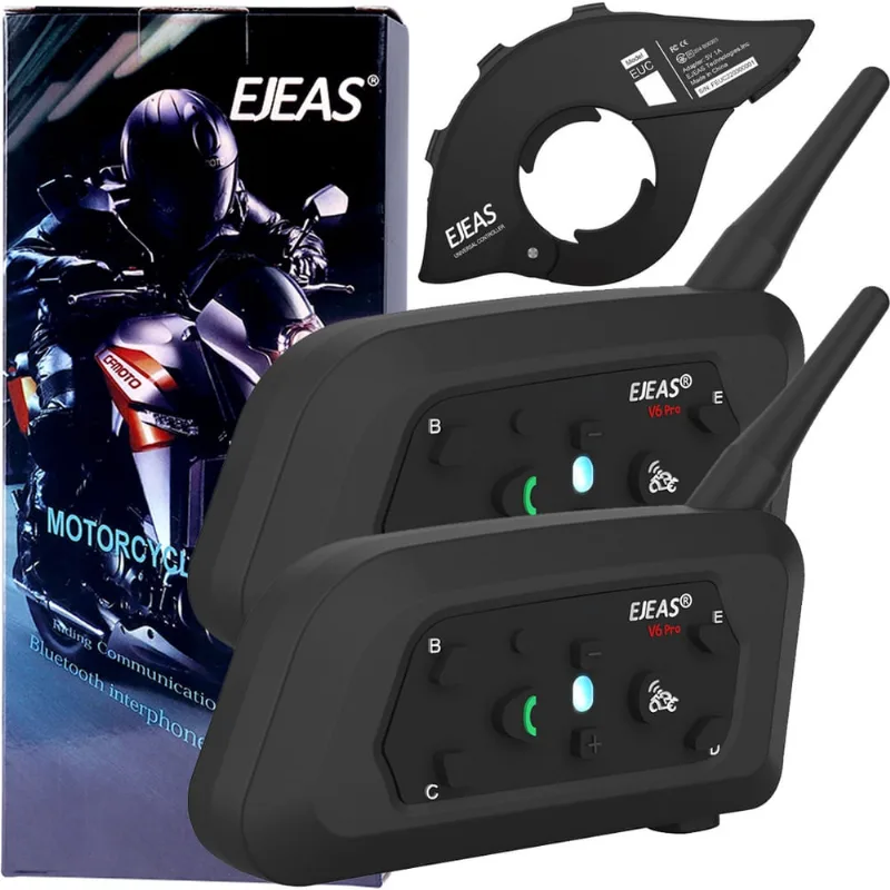 Kit 2 Intercomunicador Ejeas V6 Pro + Par Fone Bluetooth Moto Capacete + Controle Remoto Guidão euc