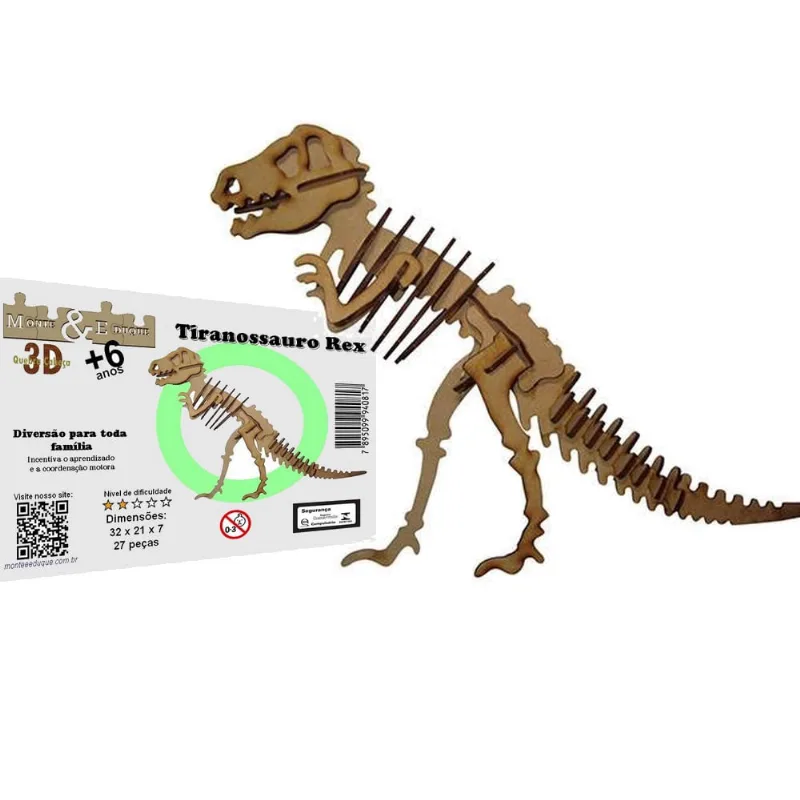Brinquedo Quebra Cabeça 3d Dinossauro Tiranossauro Rex Mdf