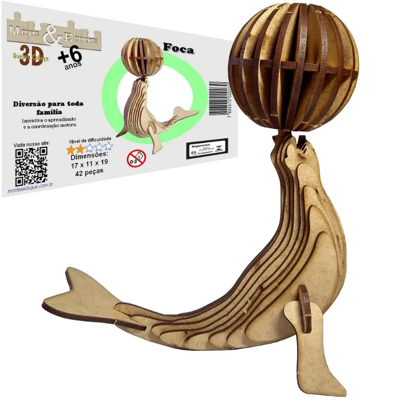 Brinquedo Quebra Cabeça 3D Foca Mdf