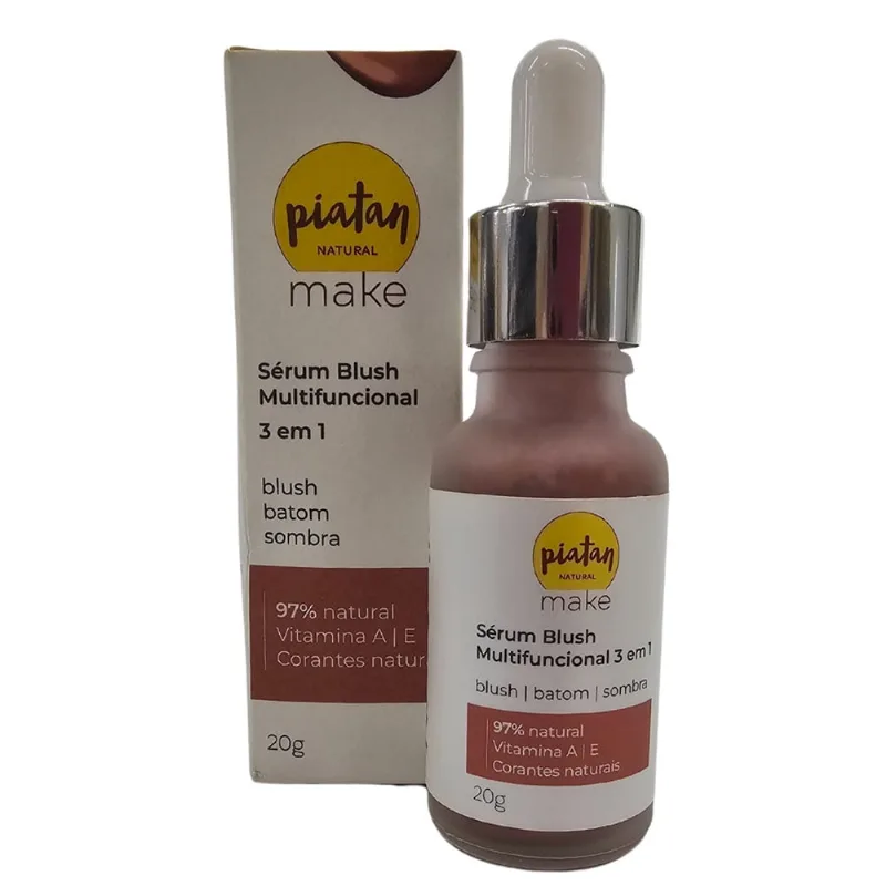 Sérum Blush, Batom, Sombra Multifuncional 3 em 1 Rosé Make Piatan Natural 20g
