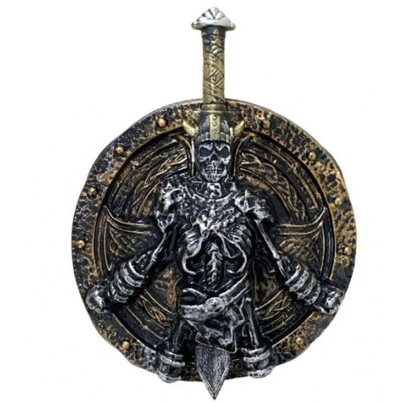 Escudo Caveira Com Espada Plástica Luxo