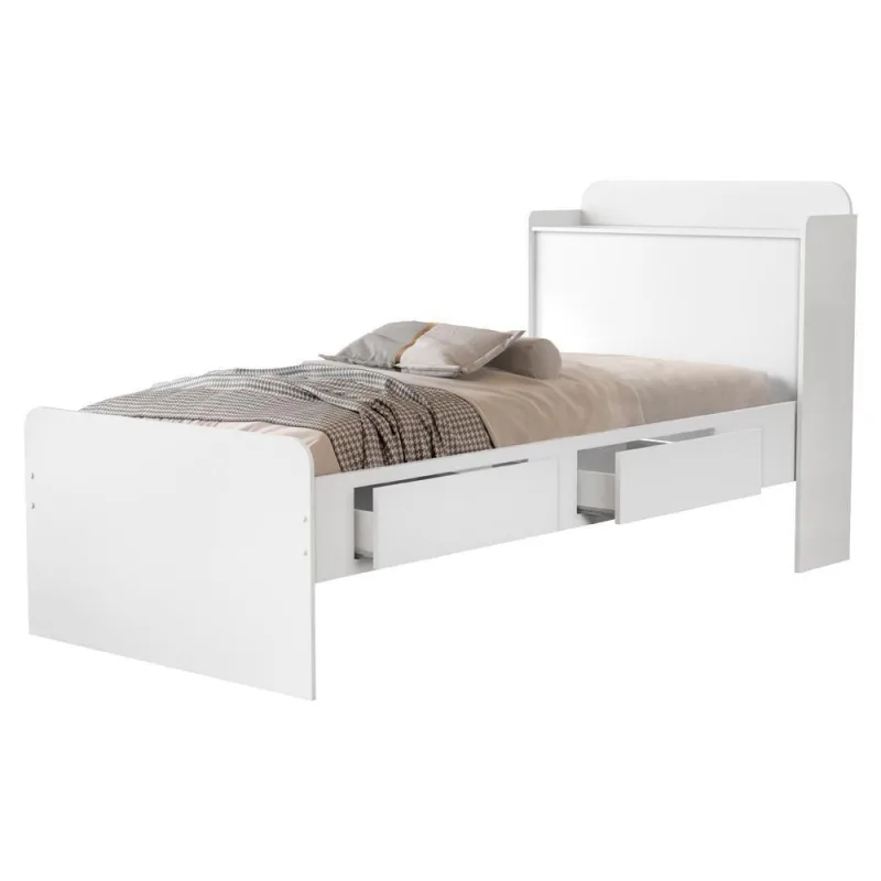 Cama Solteiro com Baú 2 Gavetas Tamires em Mdf 220x98cm Branco Milani Movelaria - OUTRAS - Móveis