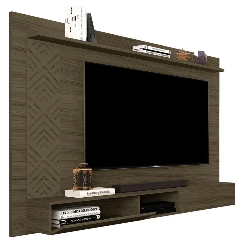 Painel Suspenso para Tv Roma 60 Pol 170cm Mdf Castanho Milani Movelaria - OUTRAS - Móveis