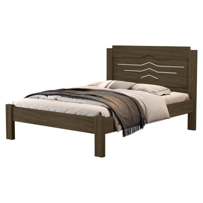 Cama Casal Sofia MDF Acabamento Fosco Castanho Off Milani Movelaria - OUTRAS - Cama, Mesa E Banho