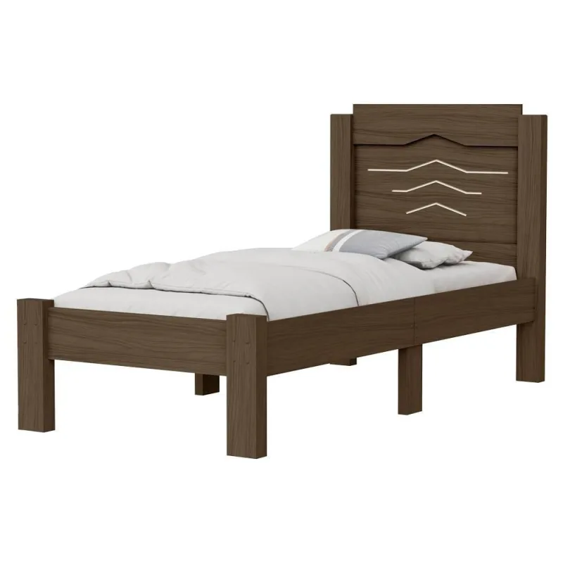 Cama de Solteiro Sofia 195x94cm Mdf Castanho Off White Milani Movelaria - OUTRAS - Móveis
