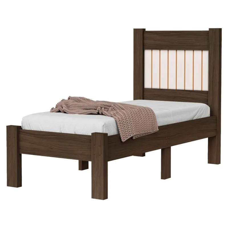 Cama de Solteiro Bela Mdf 199x95cm Chocolate Off Design Moderno Milani Movelaria - OUTRAS - Móveis