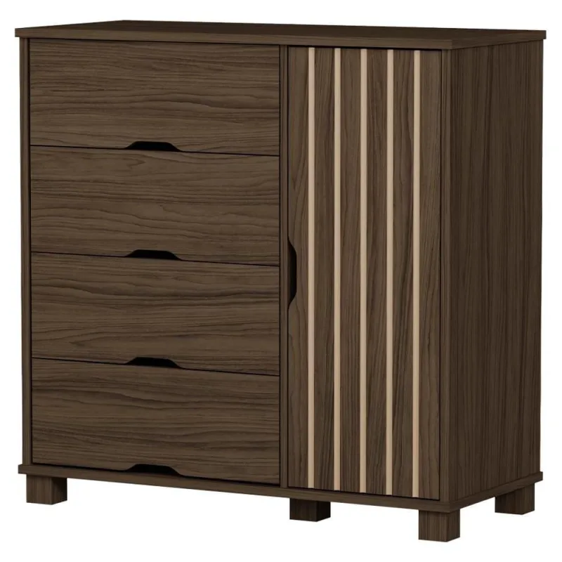 Cômoda Bela 4 Gavetas 1 Porta MDF Puxador Usinado Chocolate Milani Movelaria - OUTRAS - Mercado