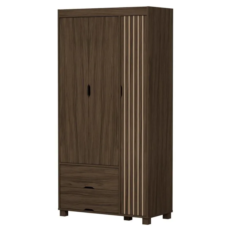 Guarda Roupa Solteiro Bela 3 Portas de Bater 2 Gavetas Mdf Chocolate Milani Movelaria - OUTRAS - Móveis