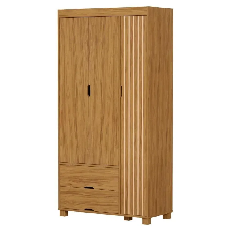 Guarda Roupa Solteiro Bela 3 Portas Giratórias 2 Gavetas Mdf Nature Milani Movelaria - OUTRAS - Móveis