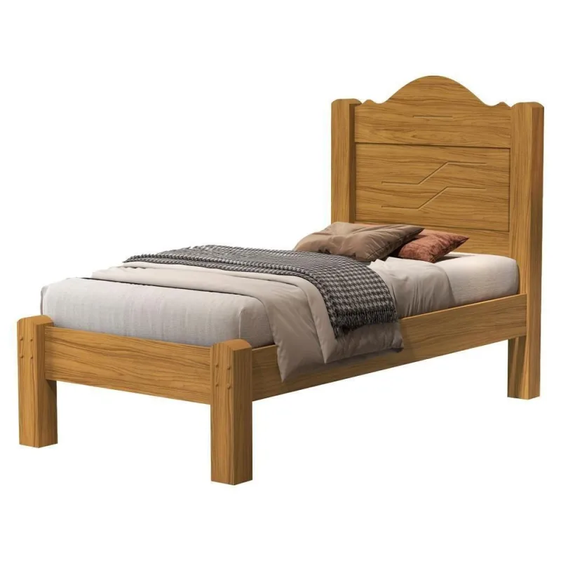 Cama Solteiro Thalia MDF Acabamento Fosco Amadeirado Milani Movelaria - OUTRAS - Cama, Mesa E Banho