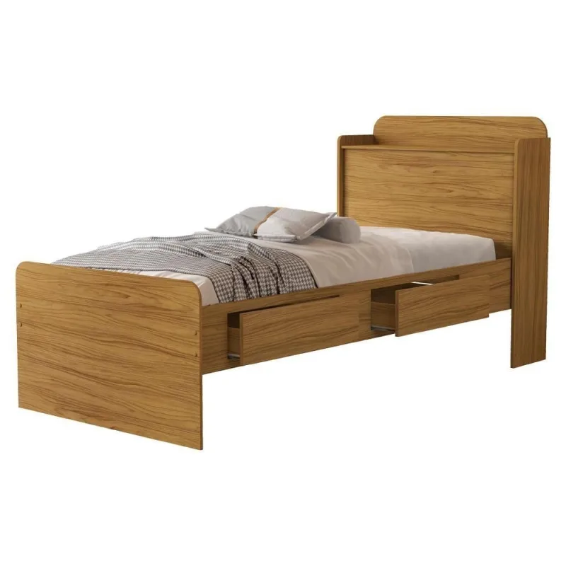 Cama Solteiro Tamires com Baú e 2 Gavetas em MDF Marrom Milani Movelaria - OUTRAS - Móveis