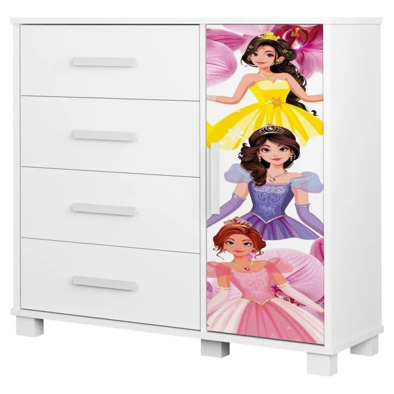 Cômoda Infantil Livia 4 Gavetas 1 Porta MDF com Puxadores Plástico Milani Movelaria - OUTRAS - Móveis