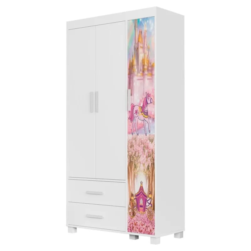 Guarda Roupa Infantil Livia 3 Portas Giratórias 2 Gavetas Mdf Carruagem Milani Movelaria - OUTRAS - Móveis