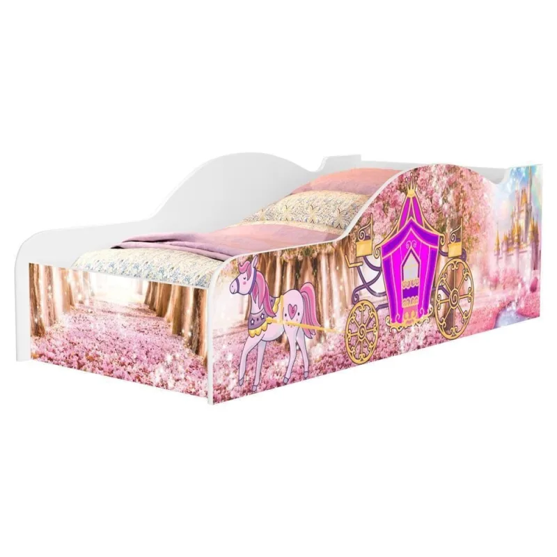 Cama Infantil Personagens 1154 Carruagem Mdf Rosa Milani Movelaria - OUTRAS - Móveis