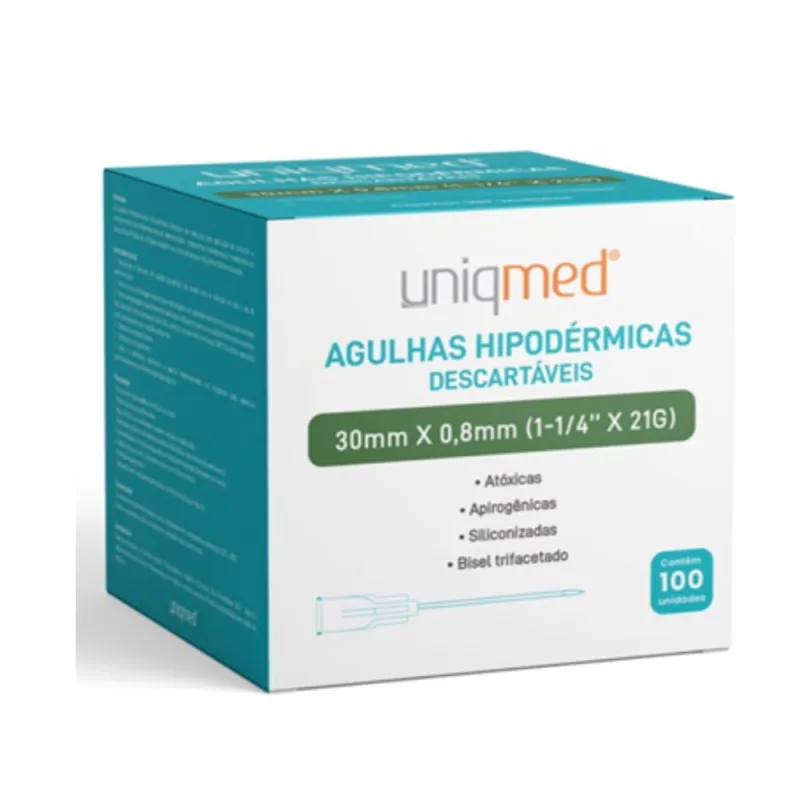 Agulha Descartável Hipodérmica (caixa com 100 unidades) - Uniqmed 30x0,8mm - Uniqmed - Agulha