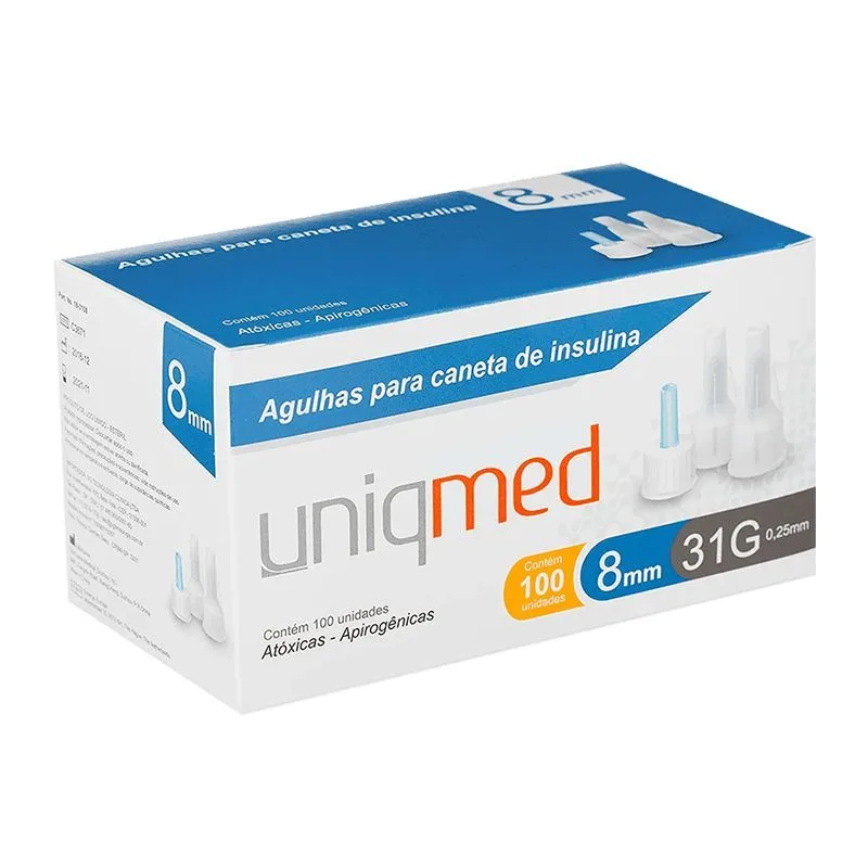 Agulhas Para Caneta de Insulina Uniqmed 8mm 100 Unidades - Uniqmed - Agulha