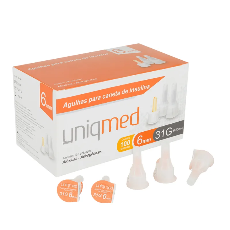AGULHAS CANETA INSULINA UNIQMED  6MMX31G COM 100 UNIDADES - Uniqmed