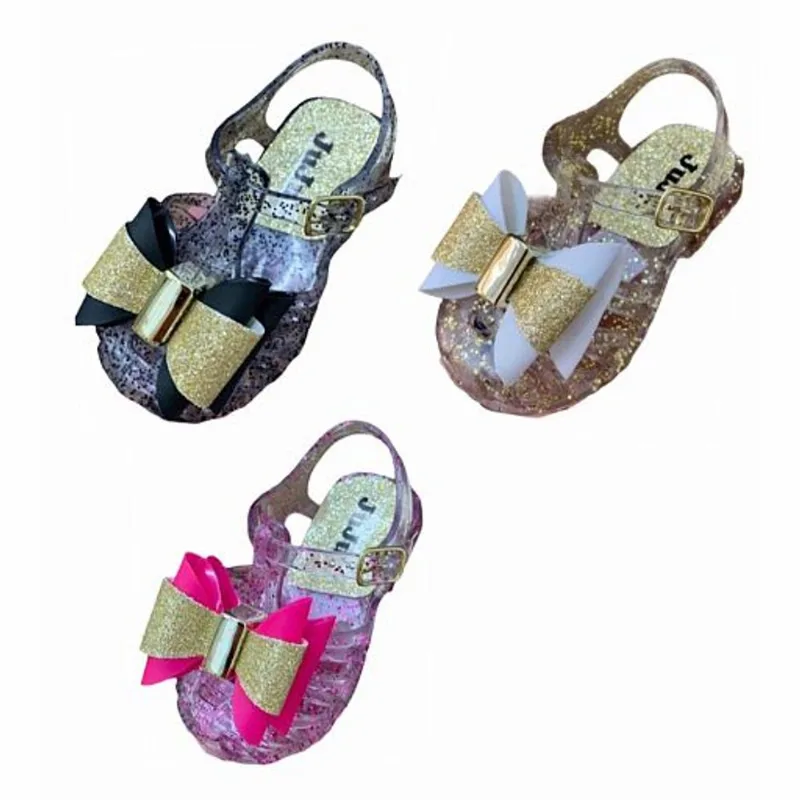 Kit 3 Pares Sandália Infantil Feminina Bebê Com Laço Glitter Juju