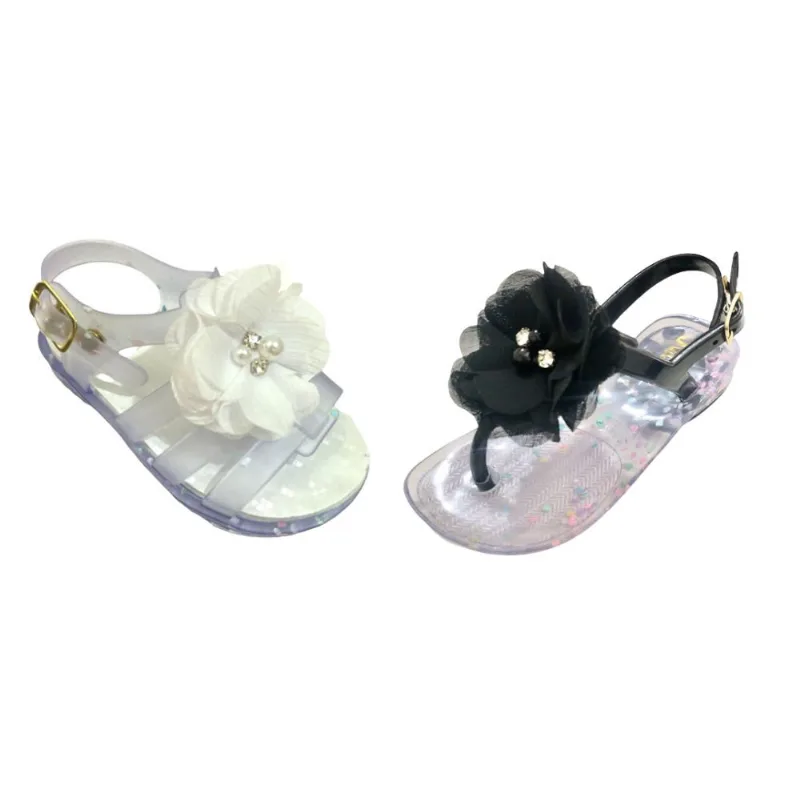 Kit 2 Pares Sandália Bebê Chinelo Infantil Flor Pérola Meninas Preto Juju