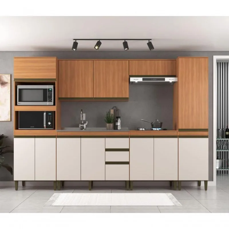 Cozinha Completa Modulada Cecilia 12 Portas 3 Gavetas MDP Freijó-off White J Carvalho Móveis - OUTRAS MARCAS - Agro